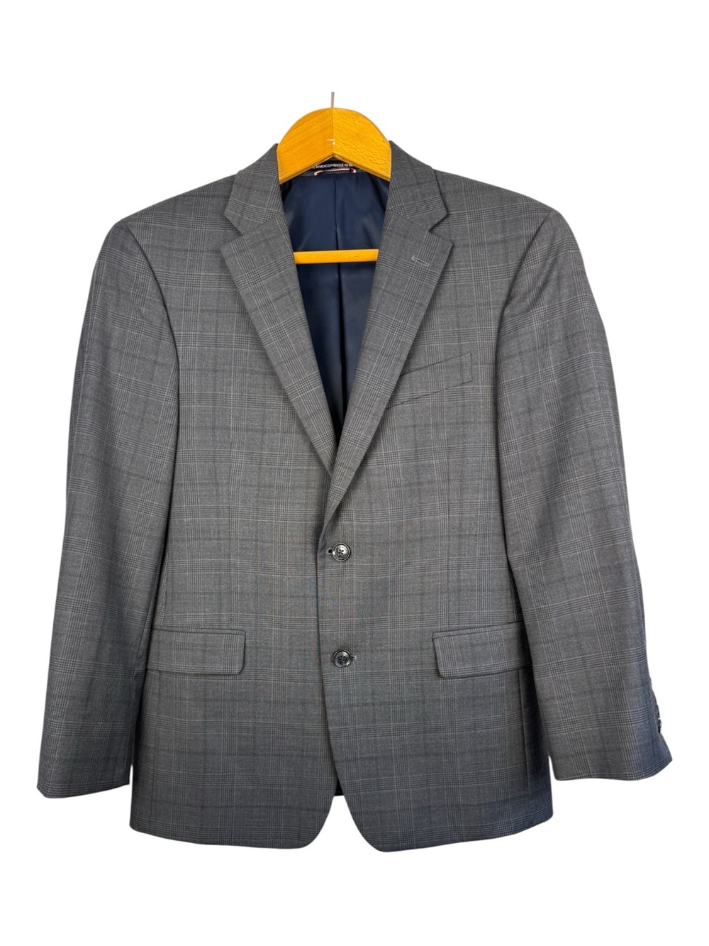 Tommy Hilfiger Blazer Wool Blend Gray Black Plaid Sport Coat Lightweight 38S